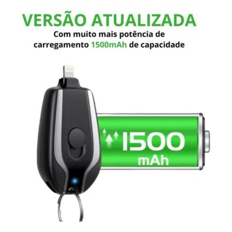 (Compre 1 leve 2) Carregador Chaveiro de Portátil Conexão iPhone e Android Tipo C Universal - 1500mAh
