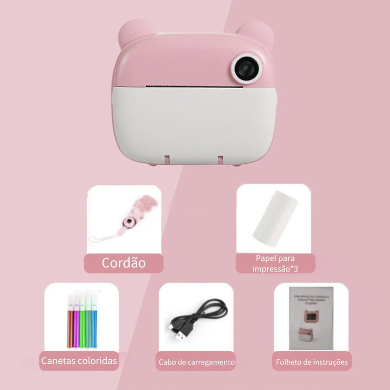 Câmera Polaroid Infantil - Criativa Kids - Impressão instantânea + Cartão de Memória de 32GB de Graça!
