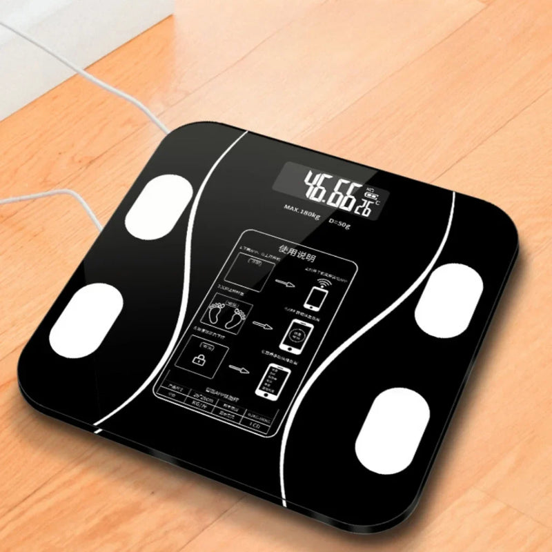 Balança Inteligente Bluetooth com Bioimpedância – Resultados no Celular e Suporte para até 180kg