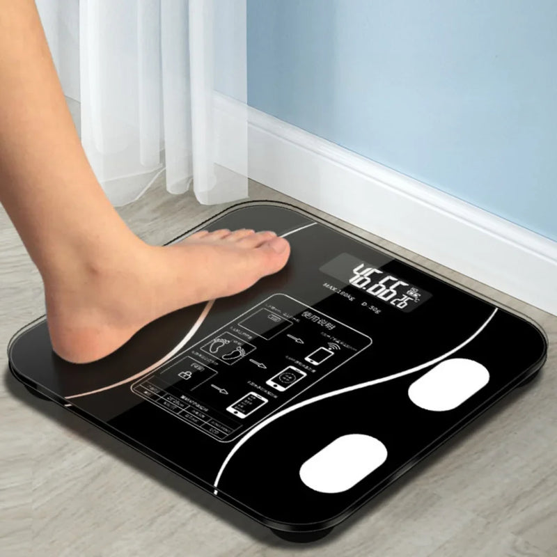 Balança Inteligente Bluetooth com Bioimpedância – Resultados no Celular e Suporte para até 180kg