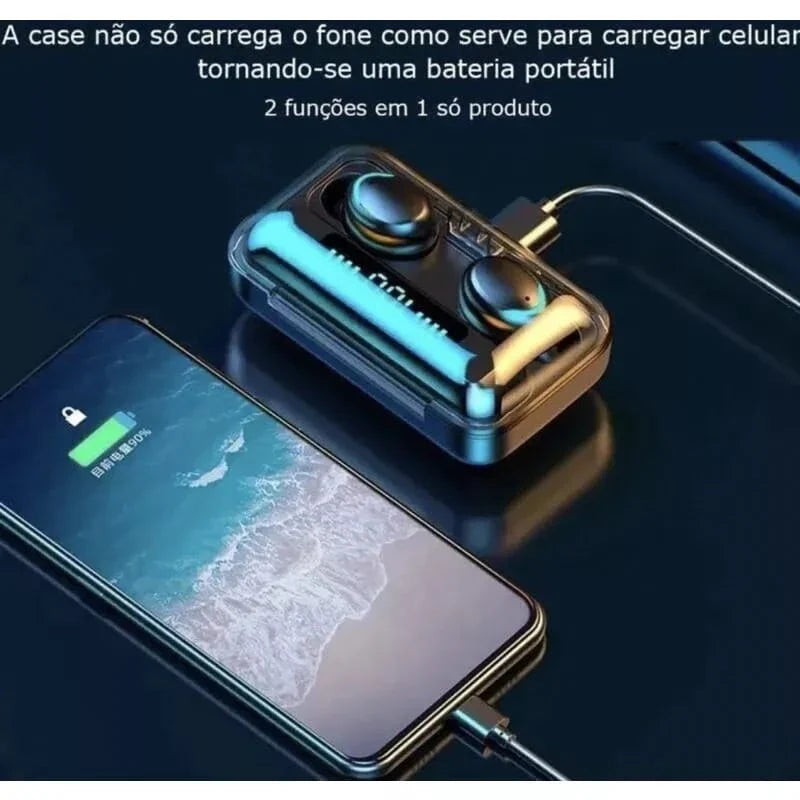 Fone Bluetooth TWS F9-5 – Som Imersivo, Power Bank e Resistência à Água