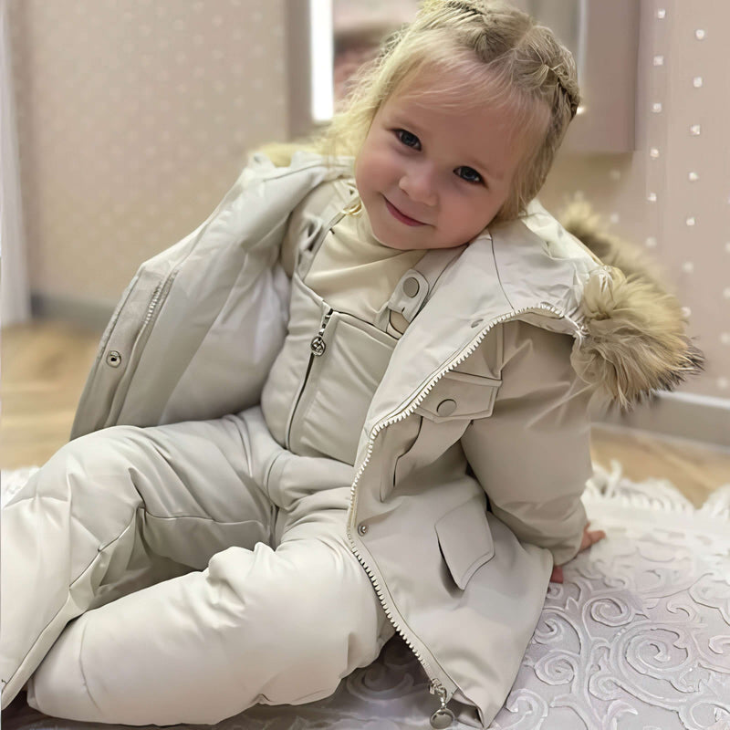Conjunto de Casaco e Macacão Infantil para Inverno com Forro de Pelúcia - Diversas Cores