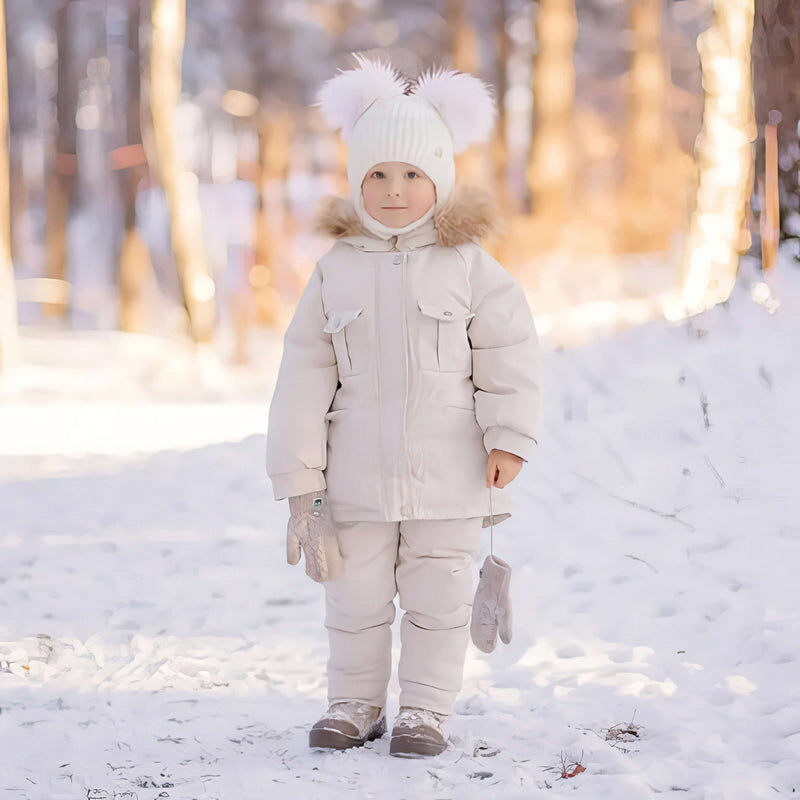 Conjunto de Casaco e Macacão Infantil para Inverno com Forro de Pelúcia - Diversas Cores