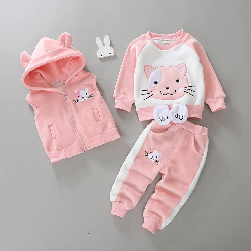 Conjunto Moletom Infantil Gatinho 3 Peças