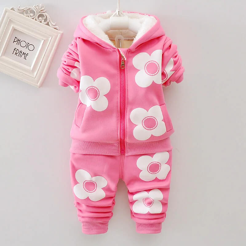 Conjunto Moletom Infantil  com Capuz e Estampa de Flores