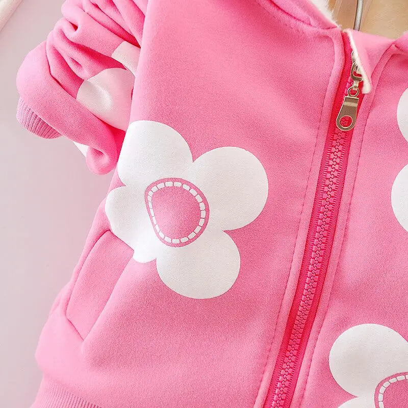 Conjunto Moletom Infantil  com Capuz e Estampa de Flores
