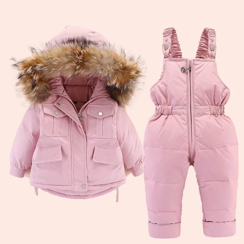 Conjunto de Casaco e Macacão Infantil para Inverno com Forro de Pelúcia - Diversas Cores