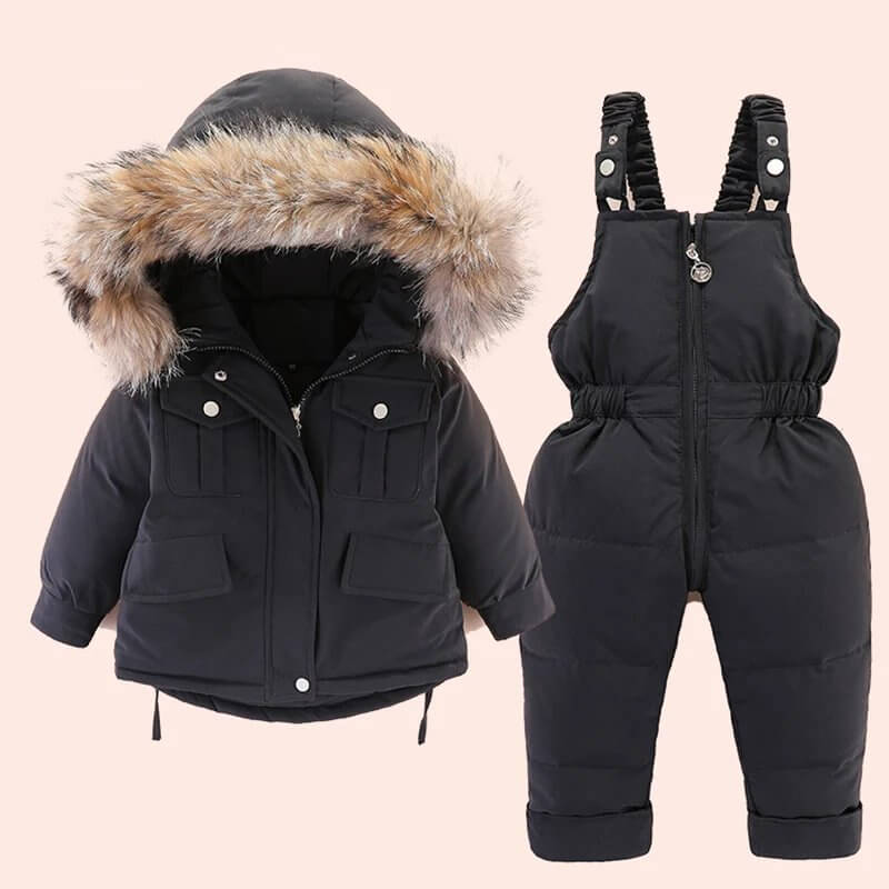 Conjunto de Casaco e Macacão Infantil para Inverno com Forro de Pelúcia - Diversas Cores