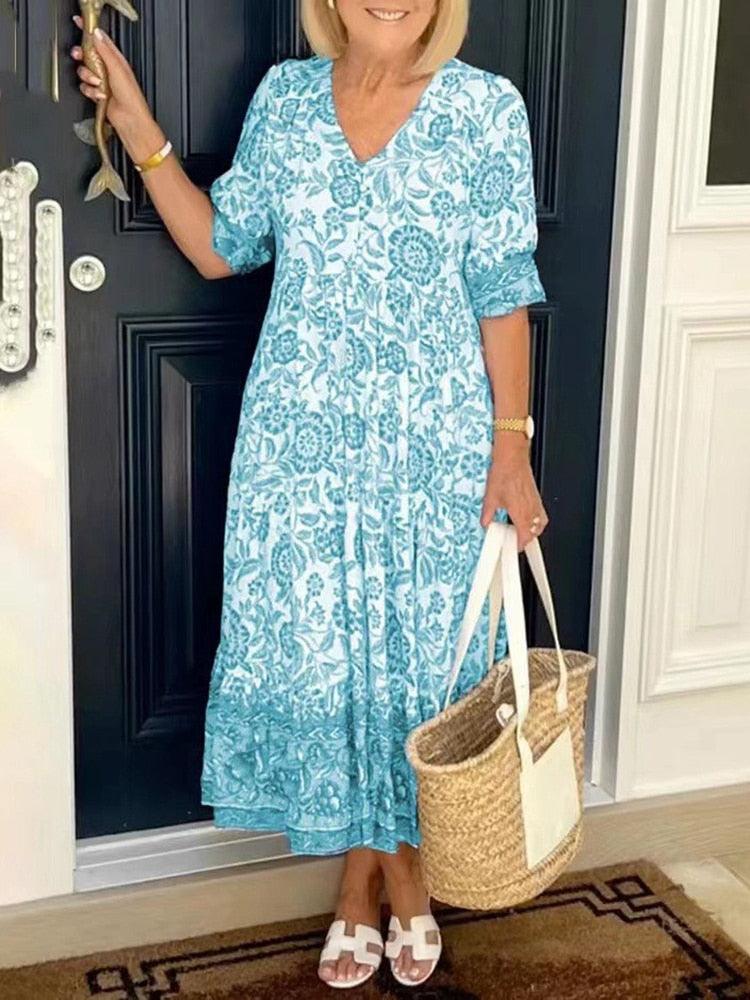 Vestido Madrid® com Decote em V: Soltinho e Levinho + 30%OFF - Loja Baumont