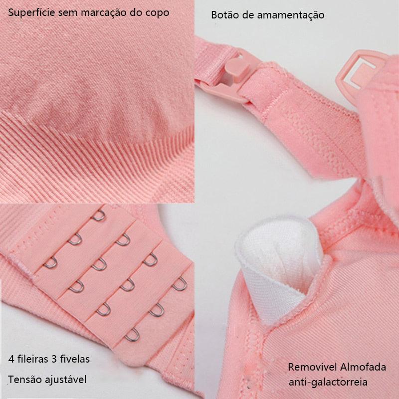 Kit 3 Sutiãs Amamentação Sem Costura Com Bojo Removível